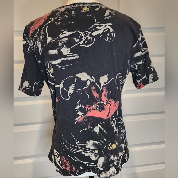 Jess & Jane Embelished Short Sleeve Cotton Blouse Shirt Rhinestone Floral Sz M - Picture 5 of 11